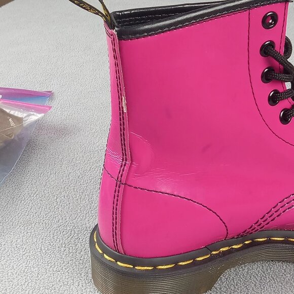 Women's Dr. Martens Doc 1460 W Combat Pink Patent Leather 8-Eye US Size 5 6629 - Picture 5 of 16